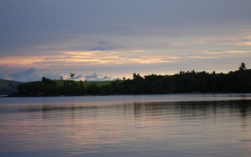 Island at Sunset — Blue, Serene, Photograph, Water