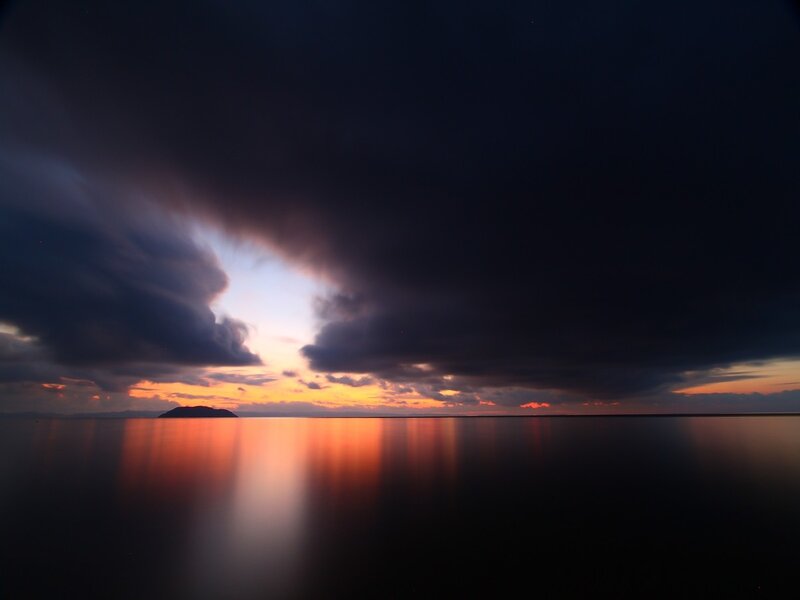 Island at Sunset — Orange, Dramatic, Photograph, Clouds