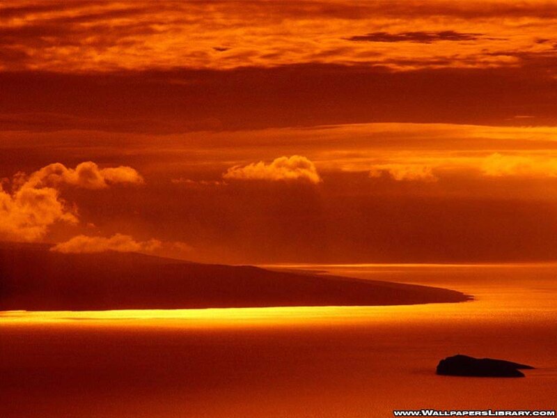 Island at Sunset — Orange, Dramatic, Photograph, Ocean, Clouds