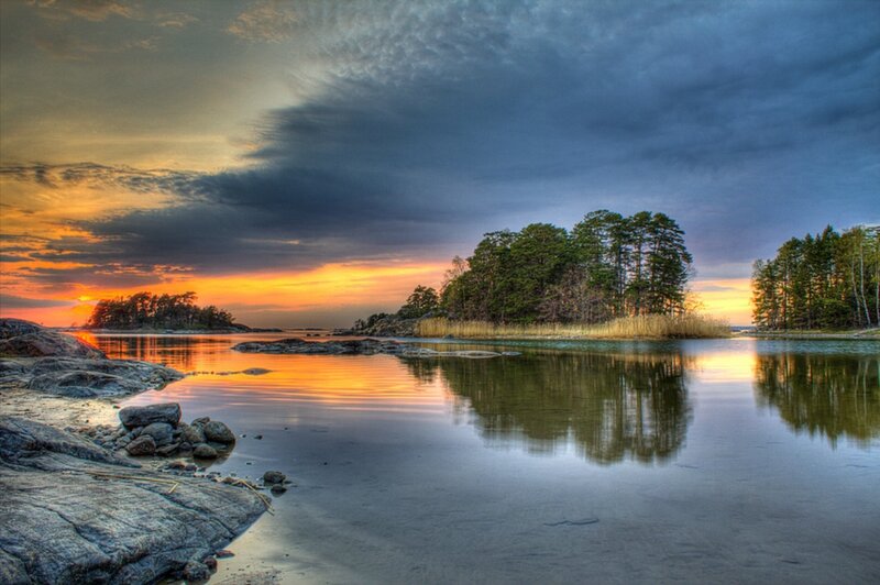Island at Sunset — Orange, Dramatic, Photograph