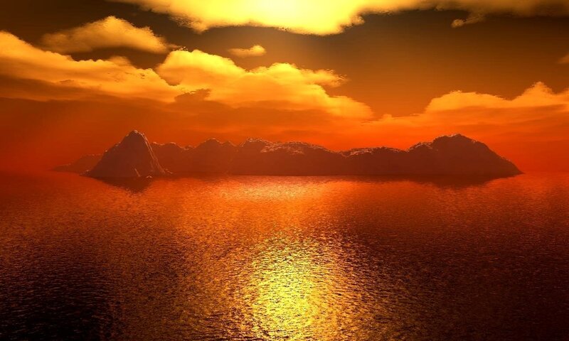Island at Sunset — Orange, Dramatic
