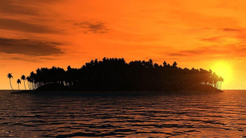 Island at Sunset — Orange, Serene, Digital Art
