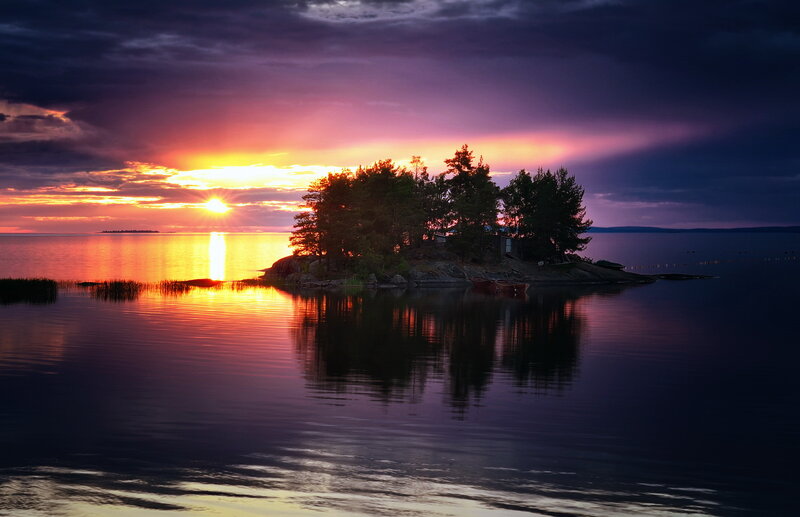 Island at Sunset — Purple, Dramatic, Photograph