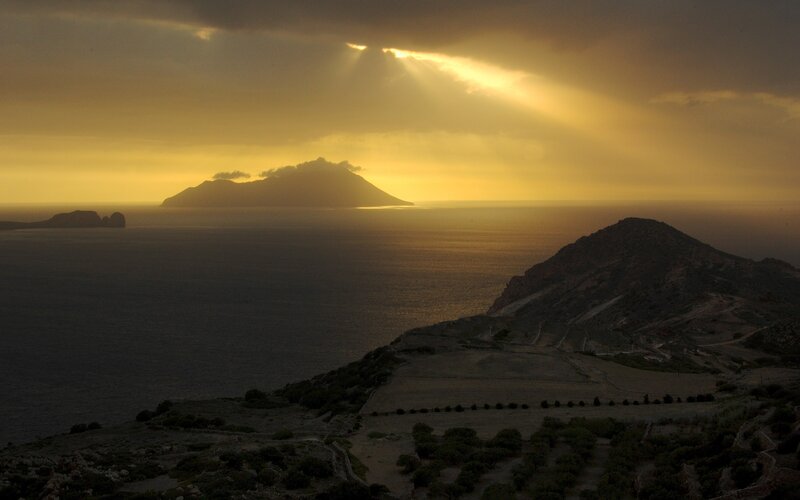 Island at Sunset — Yellow, Dramatic, Photograph