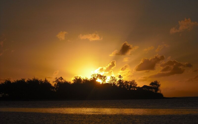 Island at Sunset — Yellow, Serene, Photograph