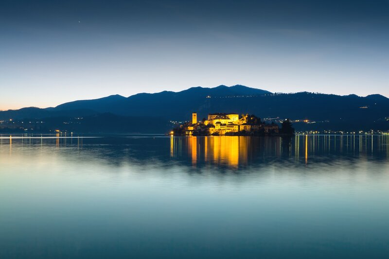 Island church at dusk