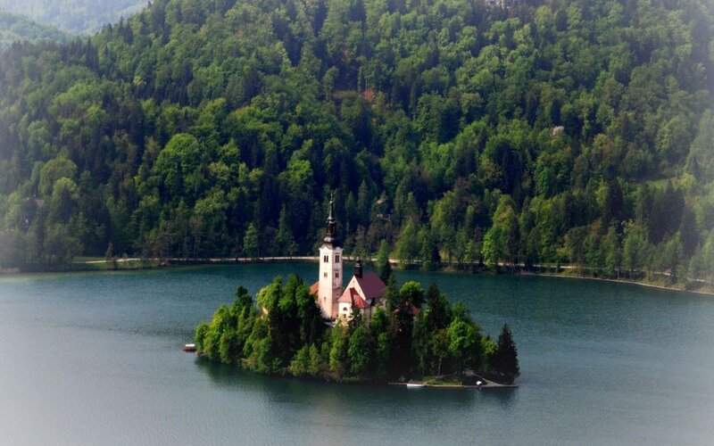 Island church in a lake
