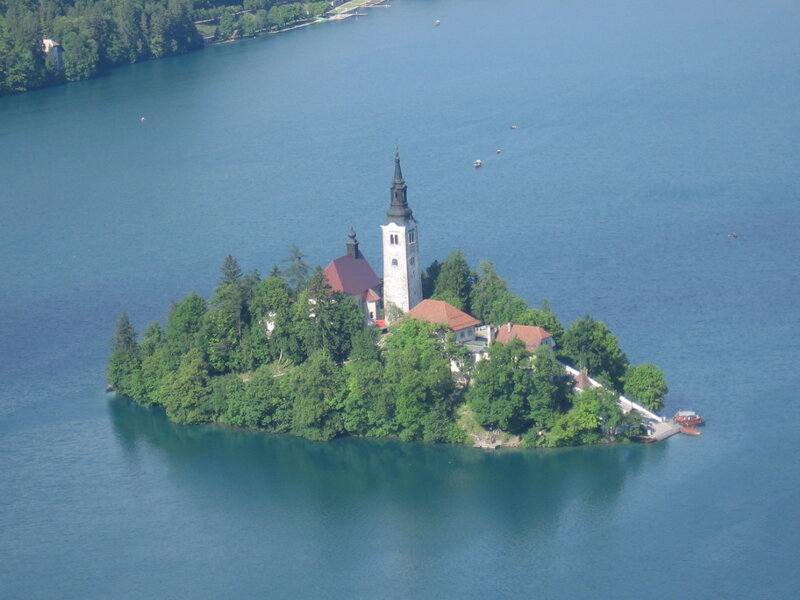 Island Church in Lake — Blue, Serene, Afternoon