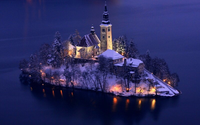 Island Church in Snow
