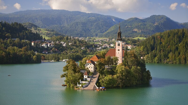 Island church on a lake