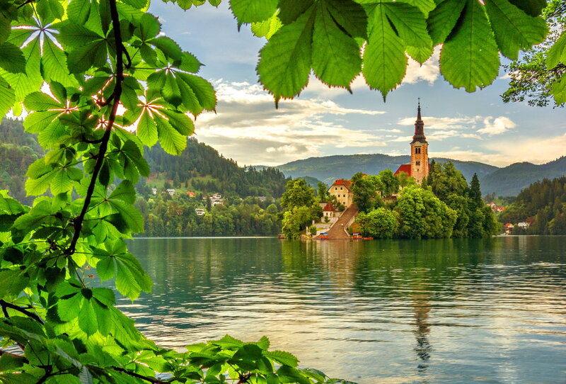 Island Church on Lake — Green