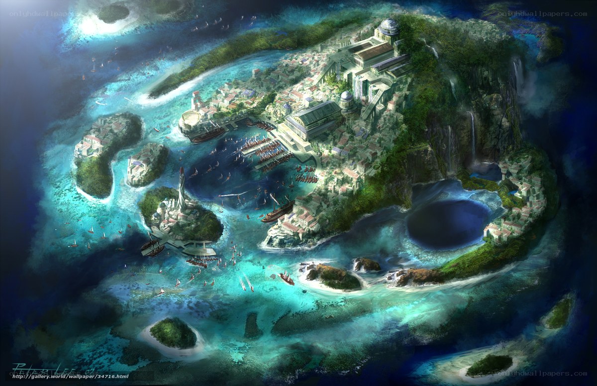 Island city fantasy landscape