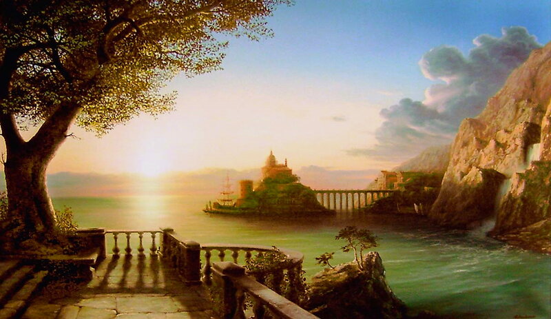 Island Fortress at Sunset