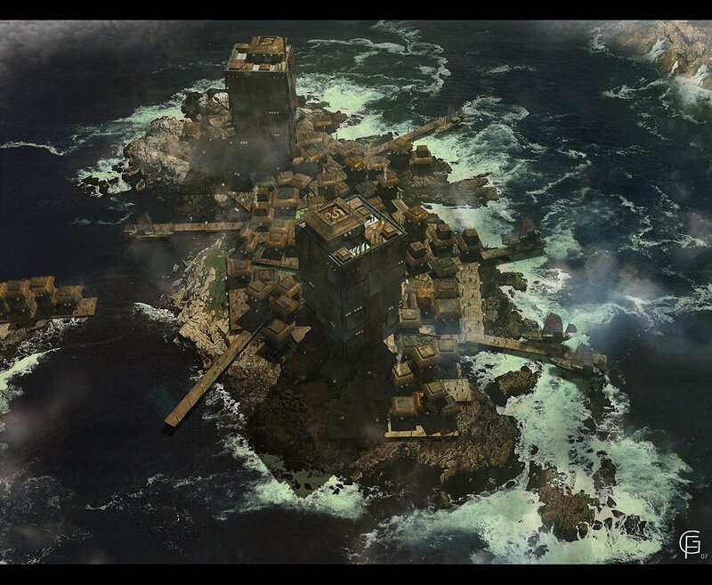 Island Fortress in Ocean