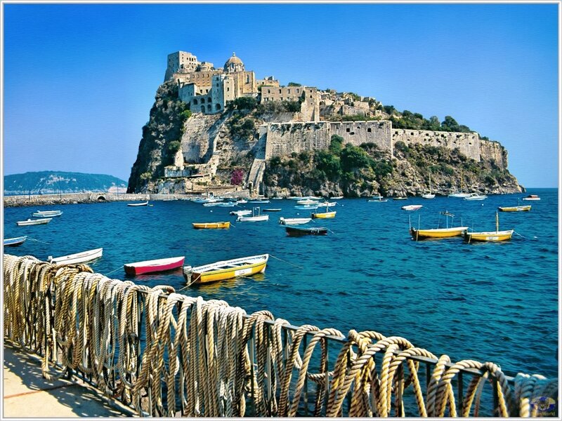Island fortress with boats