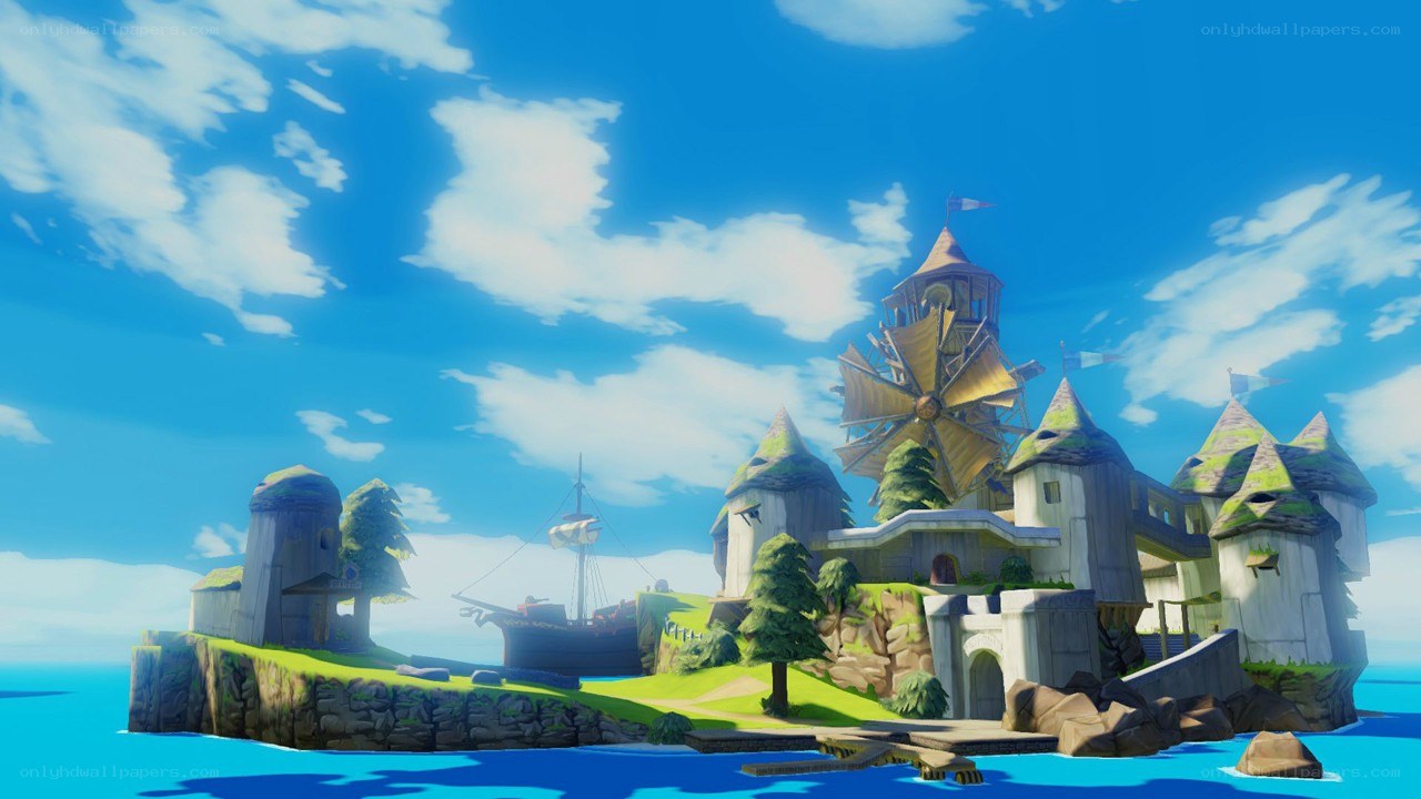 island fortress with windmill