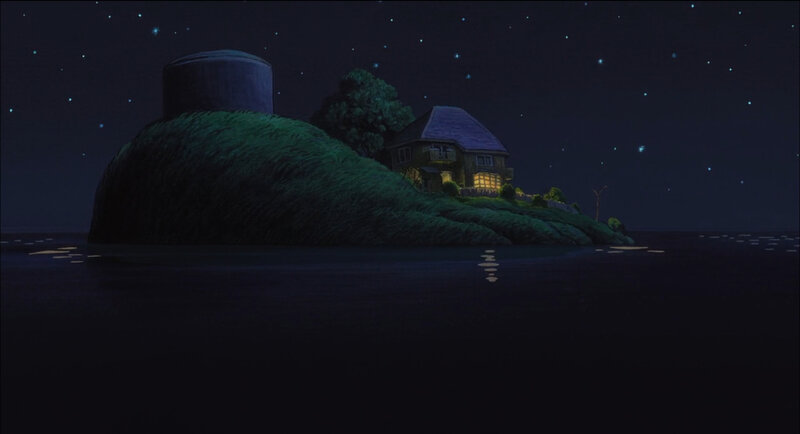 Island house at night