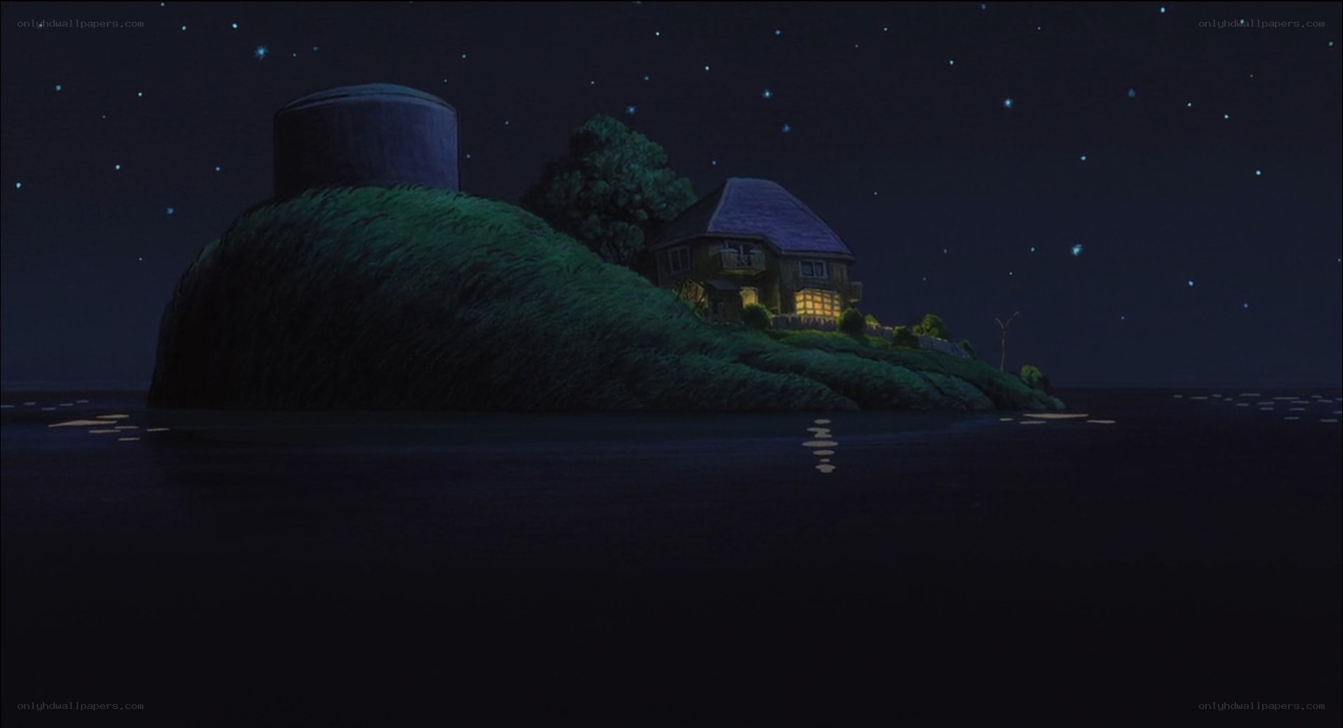 Island house at night