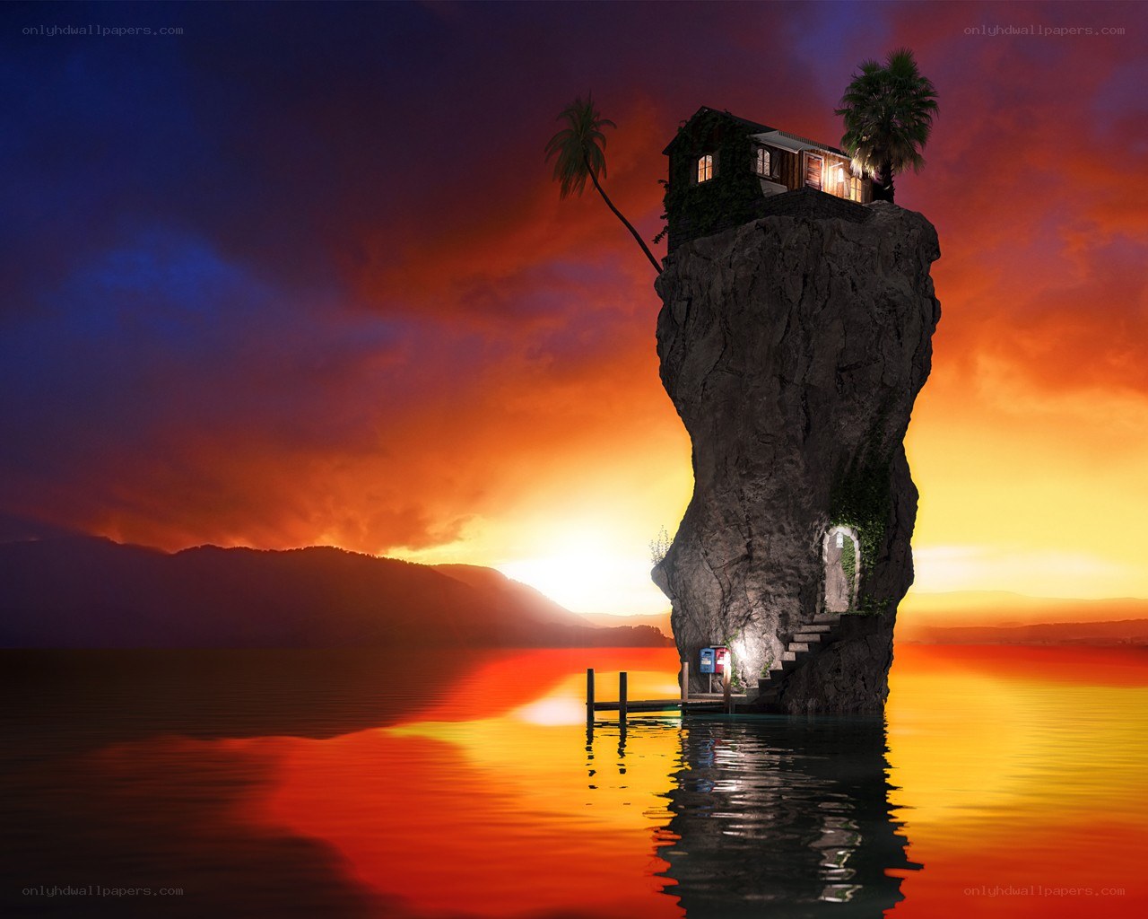 Island house at sunset