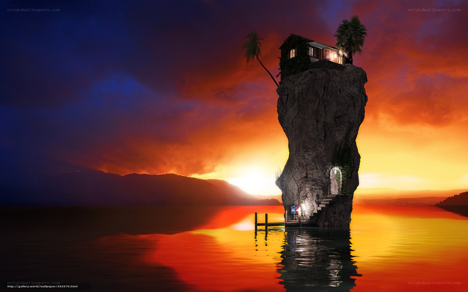 Island house at sunset