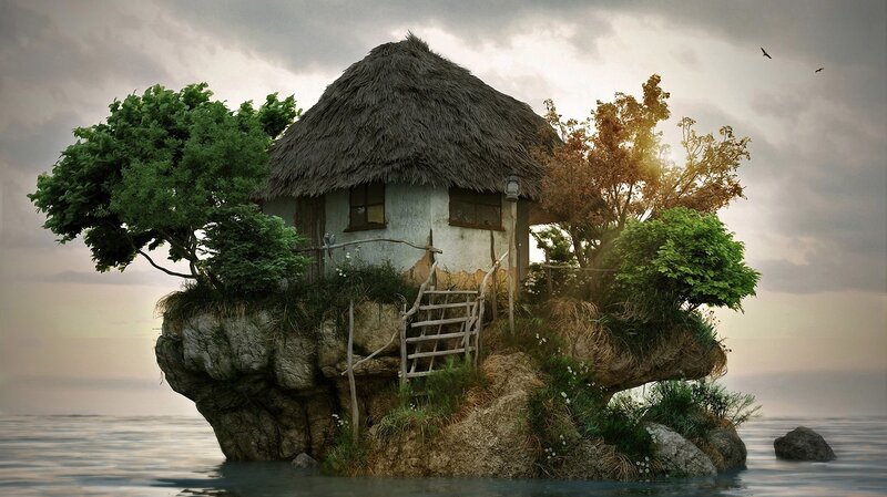 Island hut with thatched roof