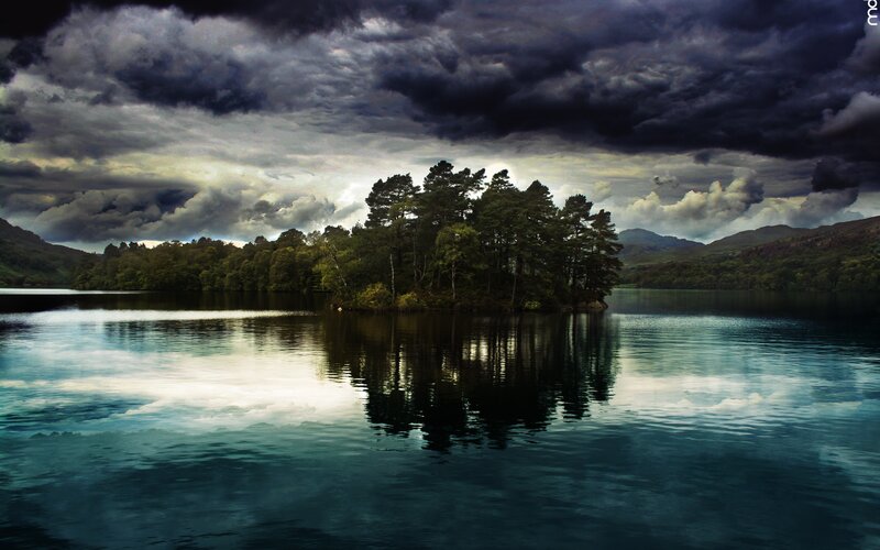 Island in a Lake — Blue, Dramatic