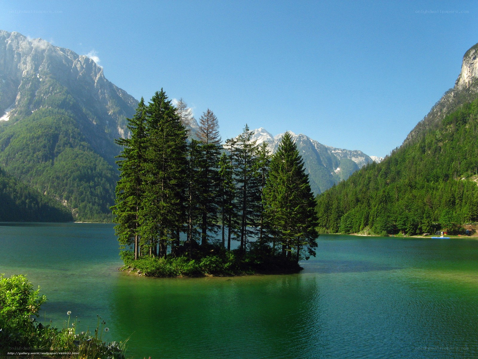 Island in a mountain lake