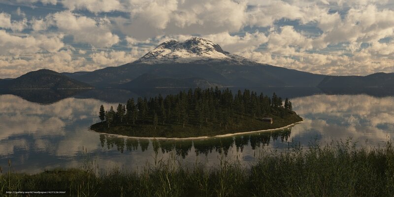 Island in a mountain lake