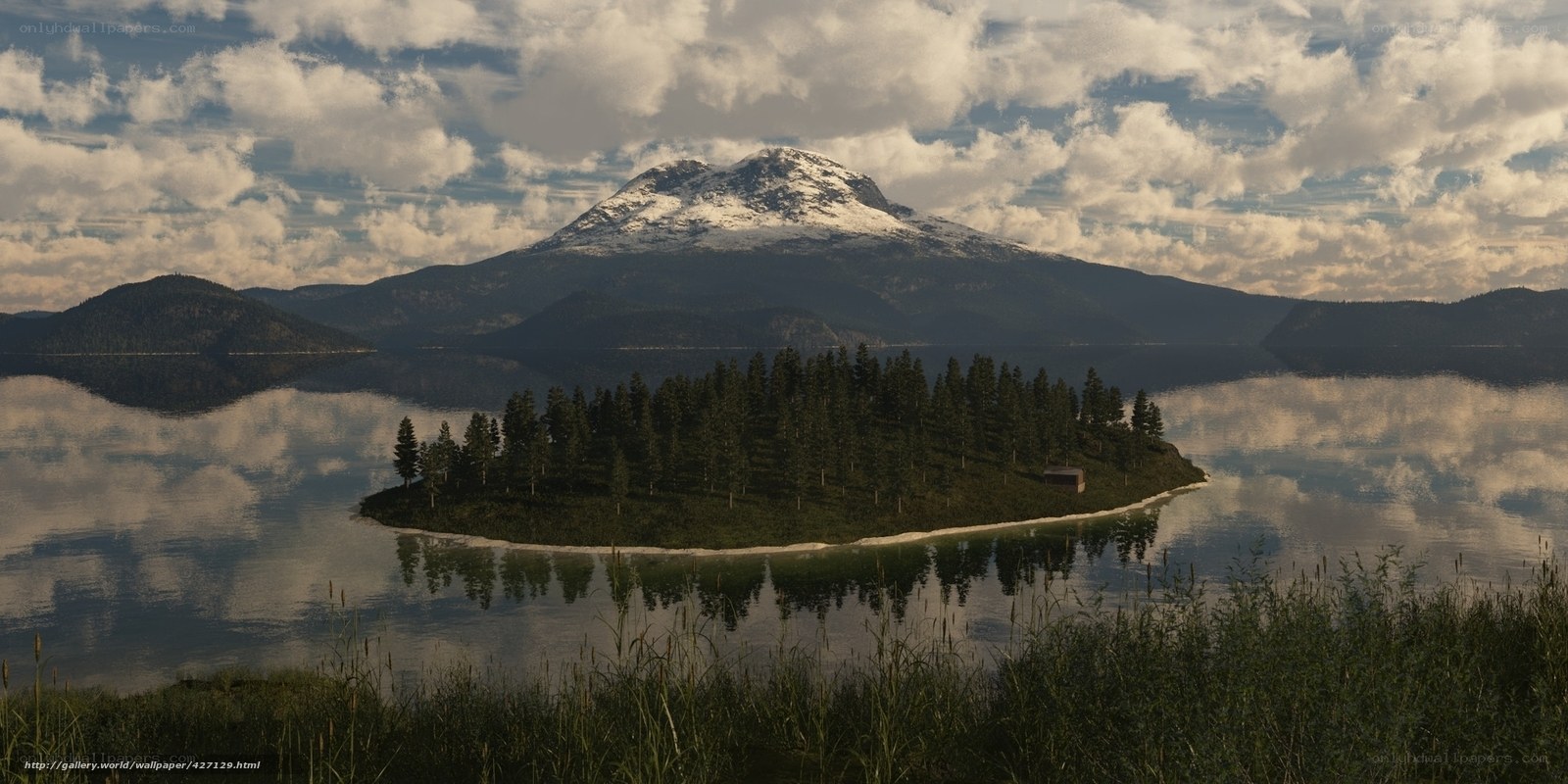 Island in a mountain lake