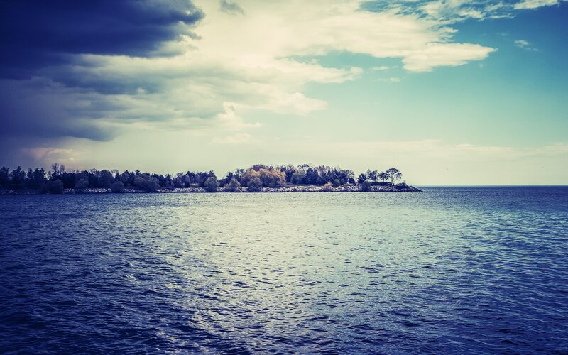 Island in a vast lake