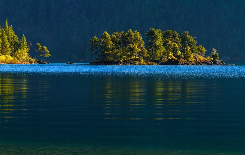 Island in Blue Lake — Serene, Afternoon