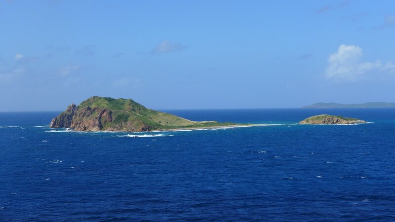 Island in Blue Ocean — Serene, Afternoon, Photograph, Sky