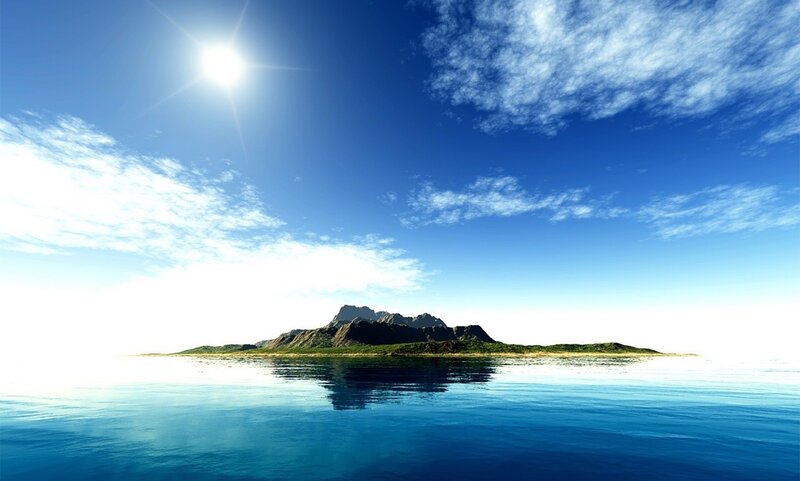 Island in Calm Ocean