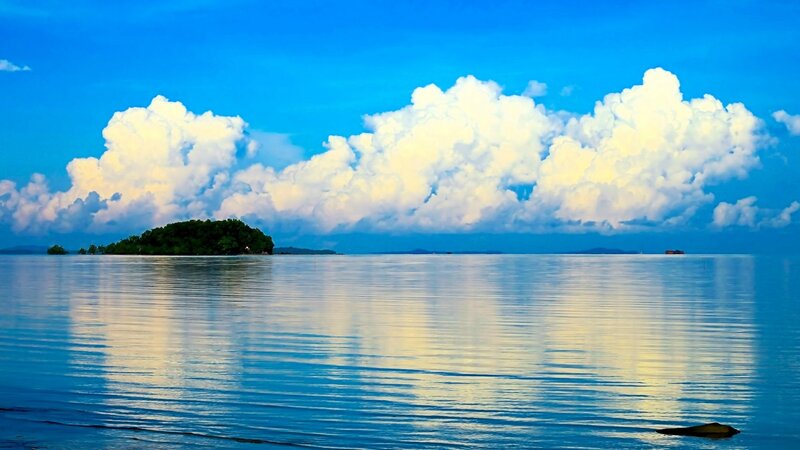Island in Calm Sea