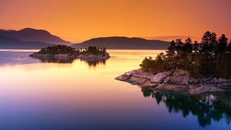 Island in Calm Water — Orange, Serene