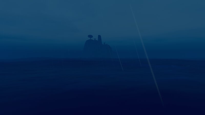 Island in Foggy Sea — Blue, Dreary