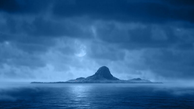 Island in Foggy Sea — Blue