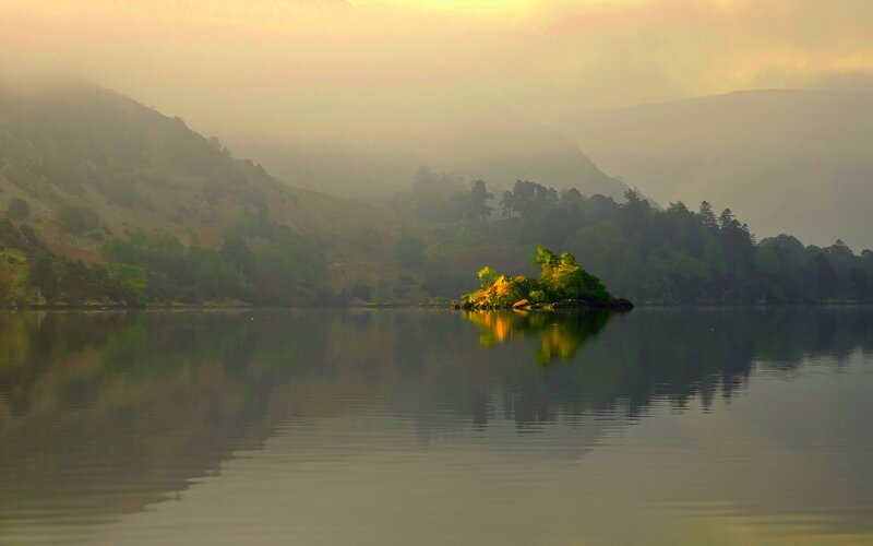 Island in Lake at Dawn