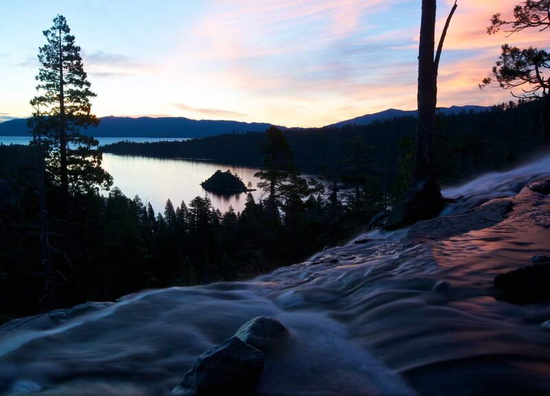Island in Lake at Dusk — Blue, Serene, Sunset