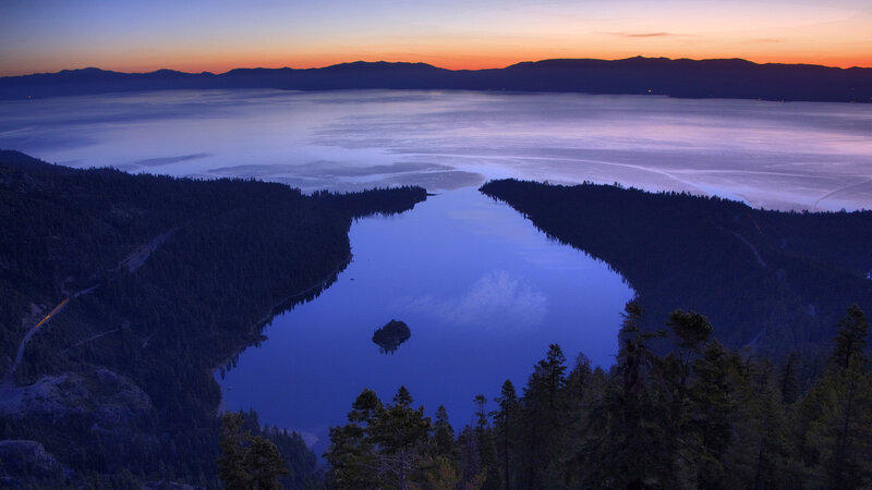 Island in Lake at Dusk — Blue, Serene
