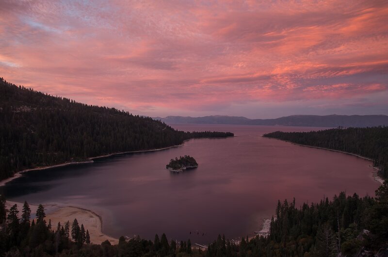 Island in Lake at Dusk — Pink