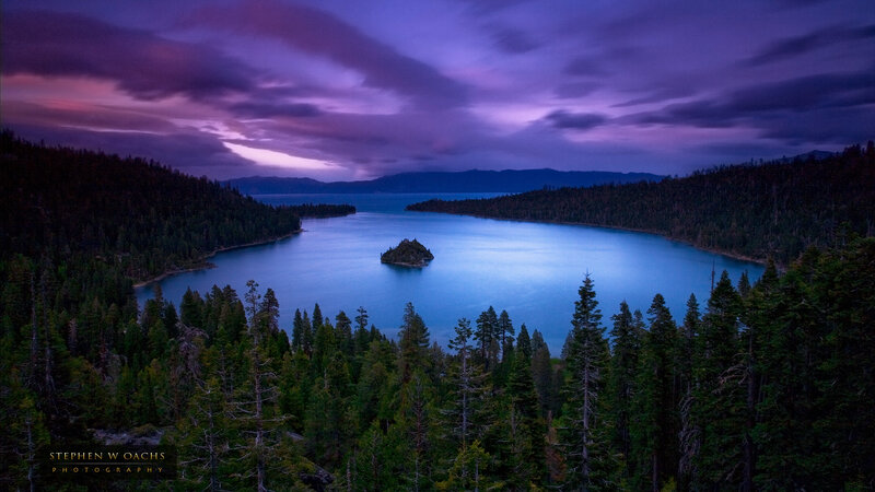 Island in Lake at Dusk — Purple
