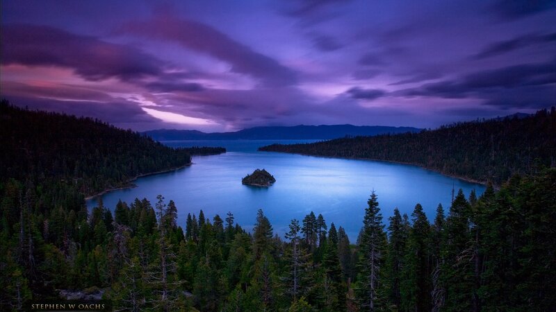 Island in Lake at Dusk