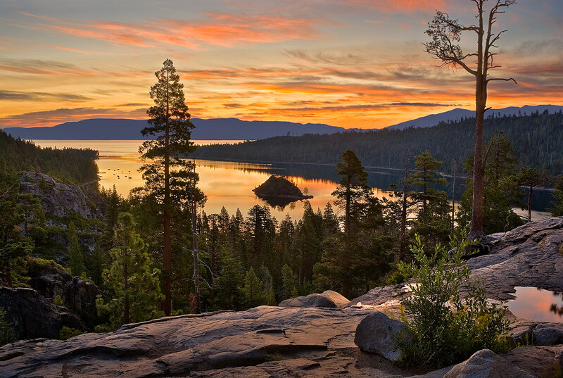 Island in Lake at Sunset — Orange
