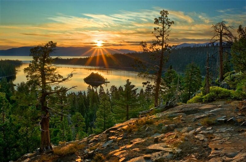 Island in Lake at Sunset