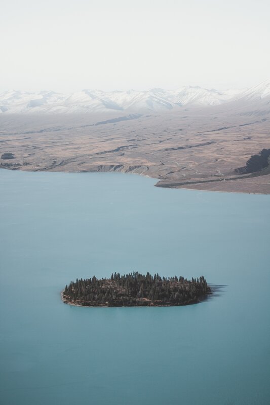 Island in Lake — Blue, Serene, Photograph
