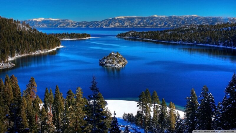 Island in Lake — Blue, Serene, Winter