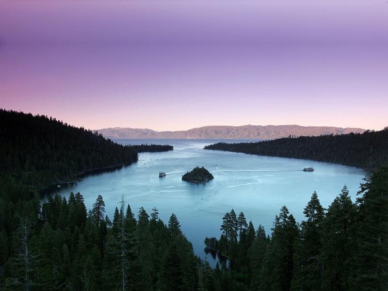 Island in Lake with Boats