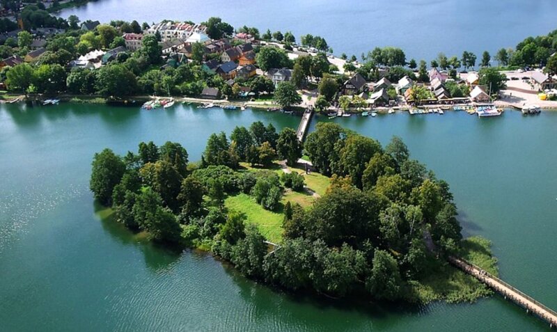 Island in Lake with Village