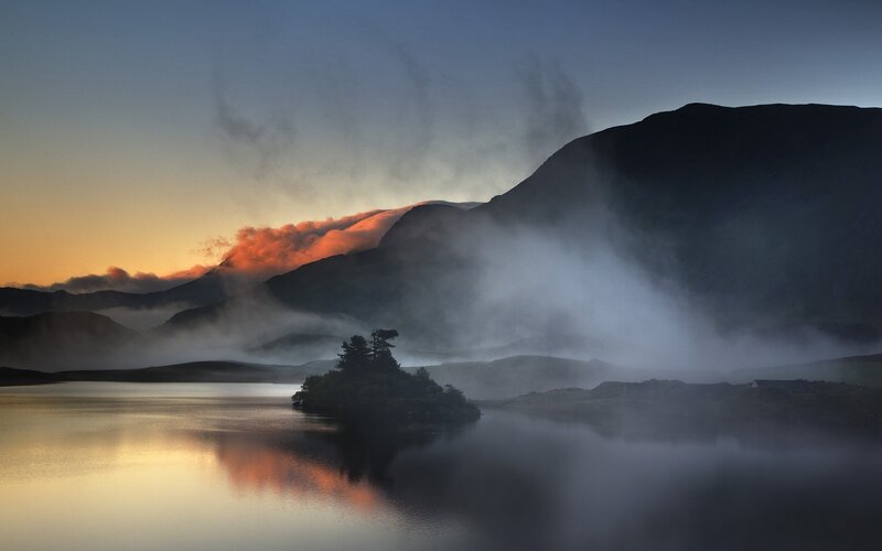 Island in Misty Lake — Blue
